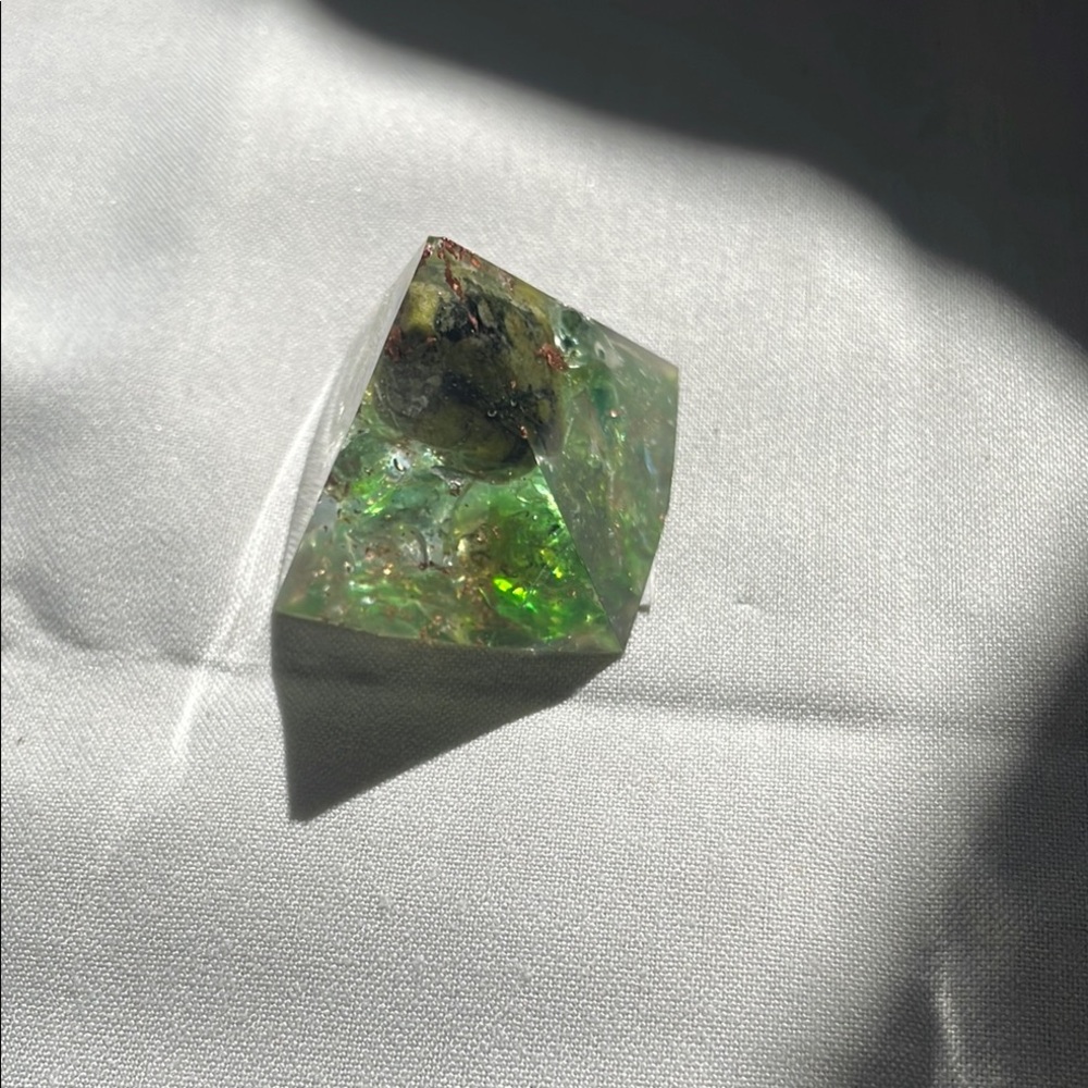 Green Iridescent Nephrite Copper Resin Pyramid